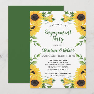 Boho Sunflower Floral Green Engagement Party Invitation