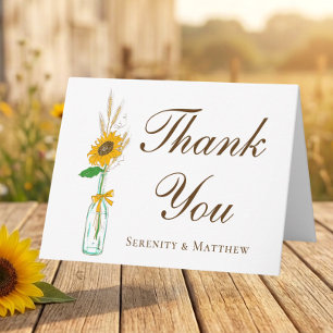 Boho Sunflower Floral Thank You Country Wedding Card