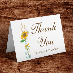 Boho Sunflower Floral Thank You Country Wedding Card