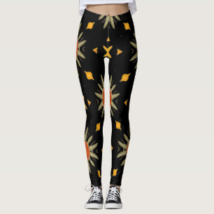 Boho Sunflower Geometric Terracotta Print Leggings