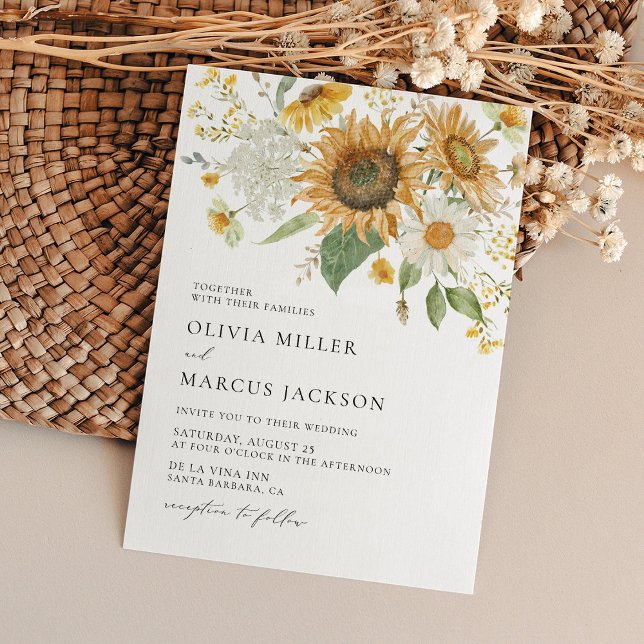 Boho Sunflower Golden Rays Floral Elegant Wedding Invitation (Creator Uploaded)