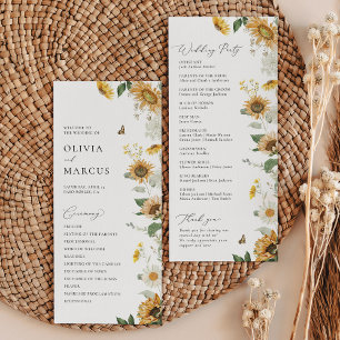 Boho Sunflower Golden Rays Floral Elegant Wedding Programme