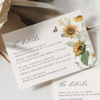 Boho Sunflower Golden Rays Floral Wedding Details Enclosure Card
