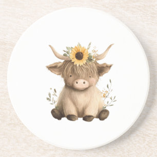 Boho Sunflower Highland Cow Coaster