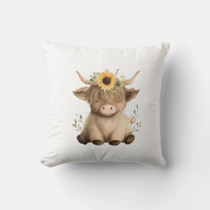Boho Sunflower Highland Cow Cushion