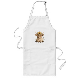 Boho Sunflower Highland Cow Long Apron