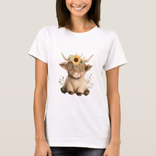 Boho Sunflower Highland Cow T-Shirt