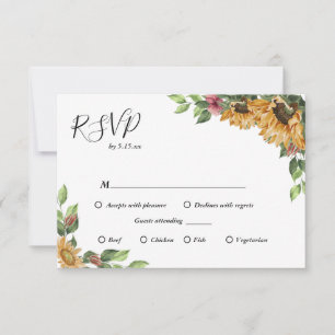 Boho Sunflower Menu Choice Wedding RSVP Card