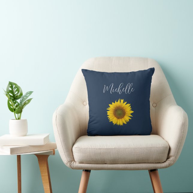 Boho Sunflower Navy Blue Elegant Floral Cushion (Chair)