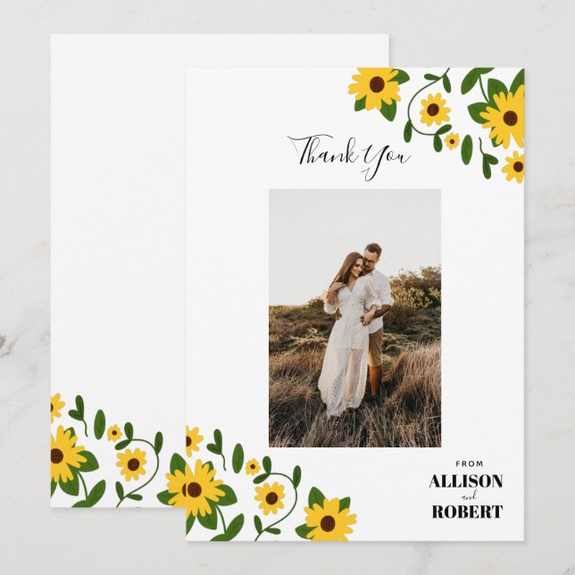 Boho Sunflower Patch Thank You Card (Front/Back)