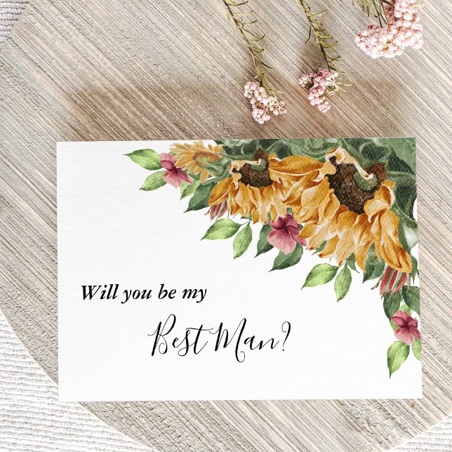 Boho Sunflower Rustic Groomsman Proposal Card (Creator Uploaded)