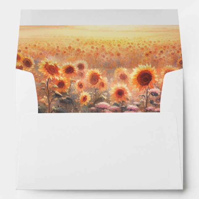 Boho Sunflower Rustic Watercolor Country Wedding  Envelope (Back (Bottom))