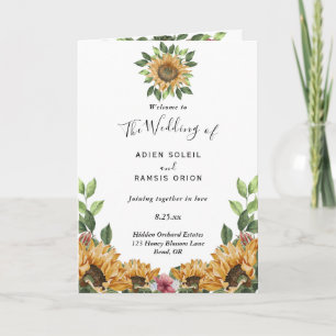 Boho Sunflower Rustic Wildflower Folded Wedding Programme