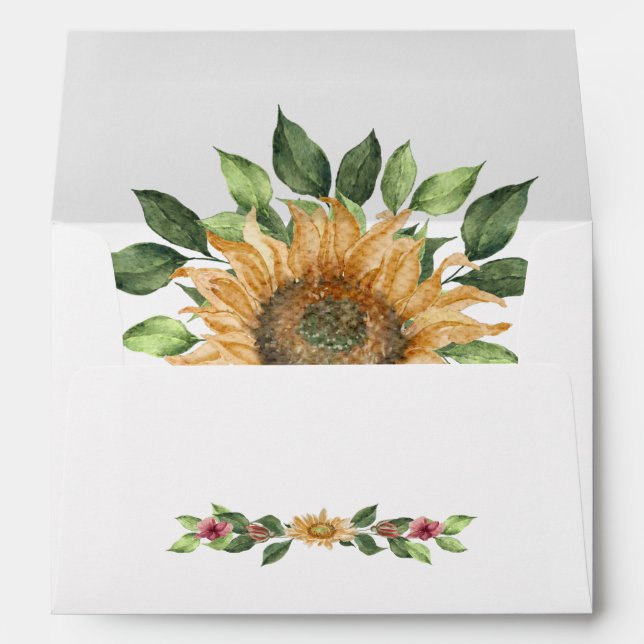 Boho Sunflower Rustic Wildflower Wedding Envelope (Back (Bottom))