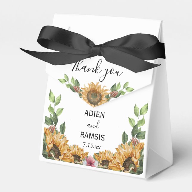 Boho Sunflower Rustic Wildflower Wedding Favour Bo Box (Front Side)