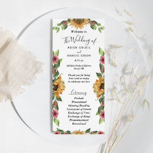 Boho Sunflower Rustic Wildflower Wedding Flat Programme