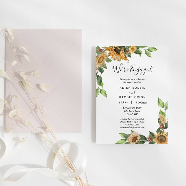Boho Sunflower Rustic Wildflower We're Engaged Invitation (Creator Uploaded)
