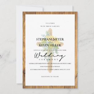 Boho Sunflower Rustic Wooden Cross Wedding Invitation