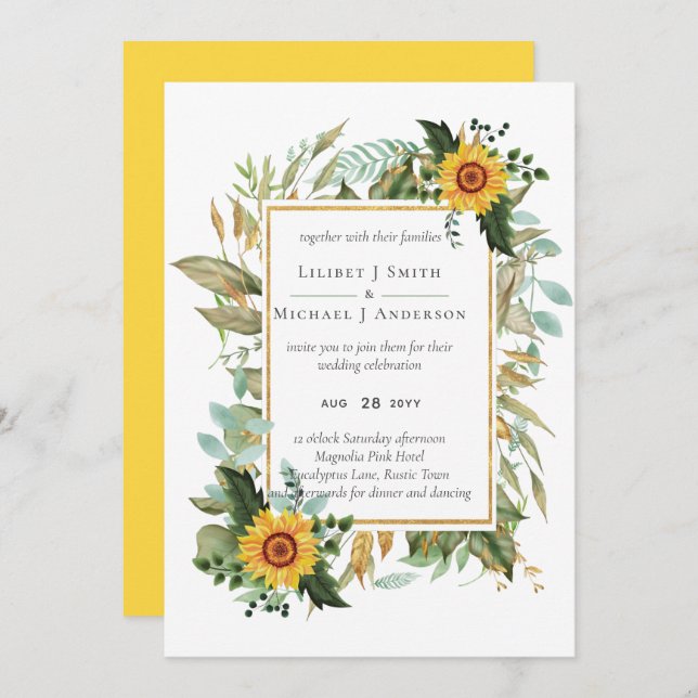 Boho Sunflower Sage Greenery Wedding (Front/Back)