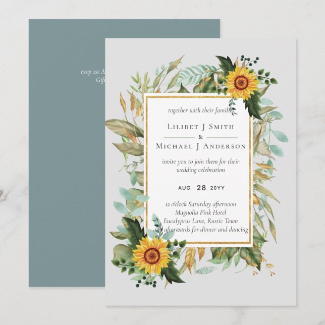 Boho Sunflower Sage Greenery Wedding (Front/Back)