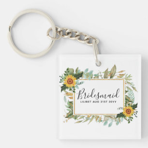 Boho Sunflower Sage Greenery Wedding Key Ring