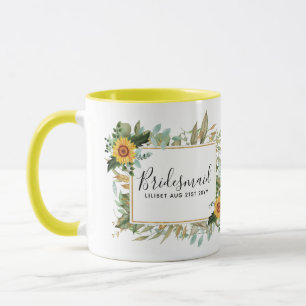 Boho Sunflower Sage Greenery Wedding Mug