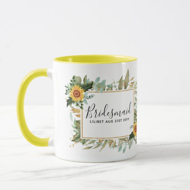 Boho Sunflower Sage Greenery Wedding Mug (Left)