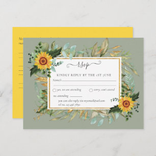 Boho Sunflower Sage Greenery Wedding Postcard