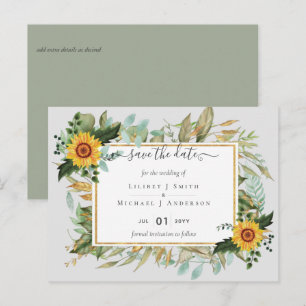 Boho Sunflower Sage Greenery Wedding Postcard