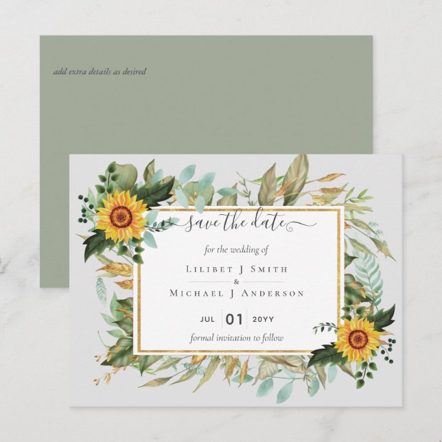 Boho Sunflower Sage Greenery Wedding Postcard (Front/Back)