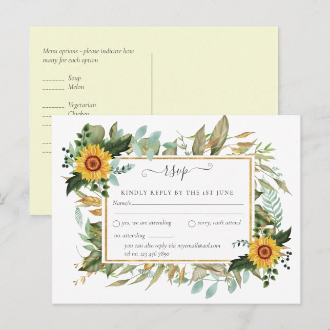 Boho Sunflower Sage Greenery Wedding Postcard (Front/Back)