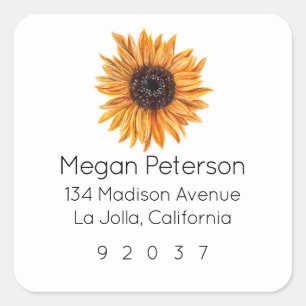 Boho Sunflower Square Return Address Label