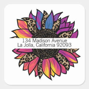 Boho Sunflower Square Return Address Label