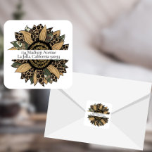 Boho Sunflower Square Return Address Label