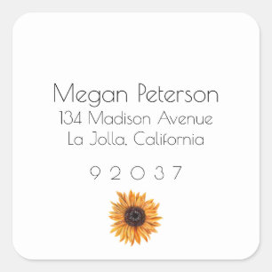 Boho Sunflower Square Return Address Label
