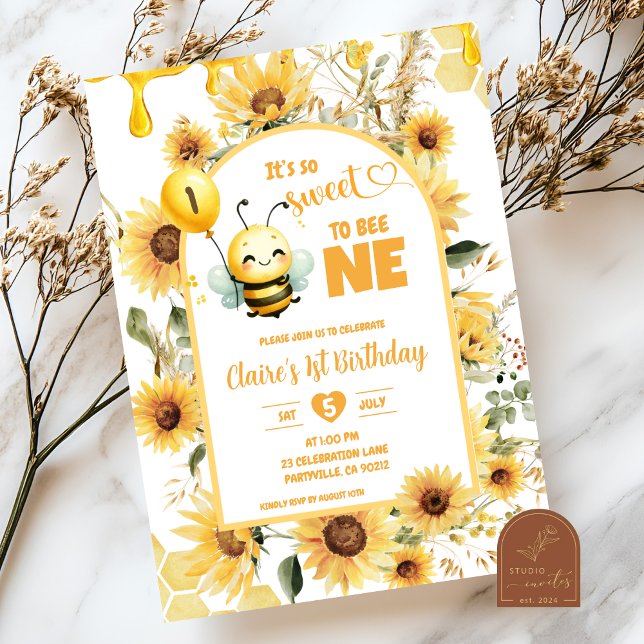 Boho Sunflower Sweet to Bee One Birthday Invitation (Creator Uploaded)