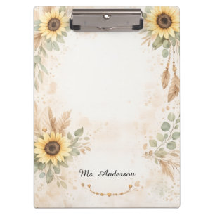 Boho Sunflower Teacher Clipboard Floral Design