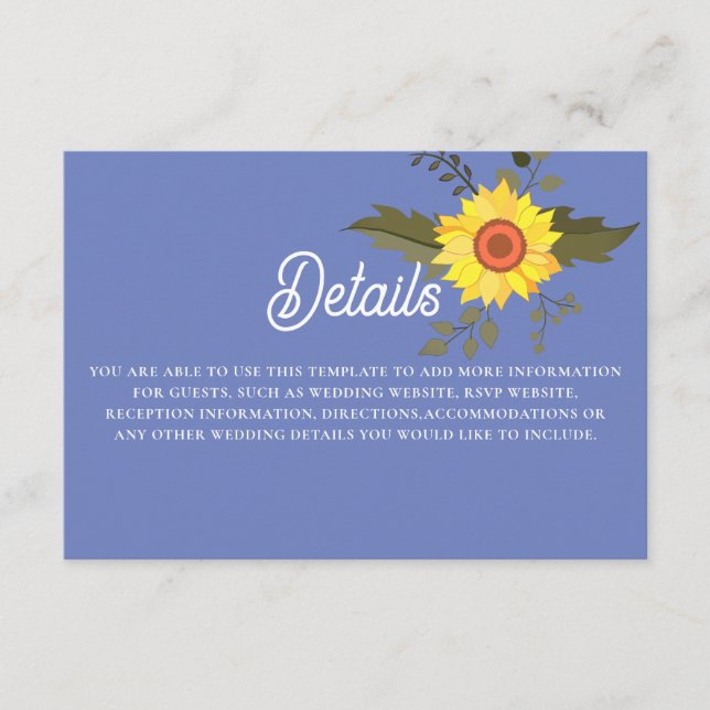 Boho Sunflower Wedding Details Enclosure Card (Front)