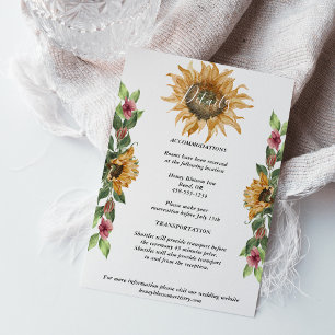 Boho Sunflower Wedding Details Enclosure Card