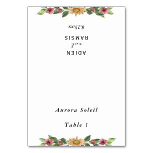 Boho Sunflower Wedding Foldable Place Card