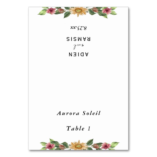 Boho Sunflower Wedding Foldable Place Card (Front)