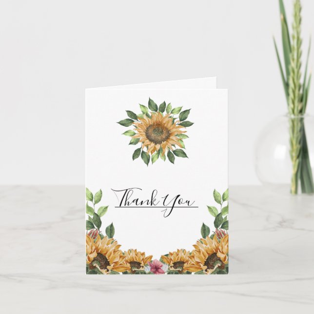 Boho Sunflower Wedding Folded Thank You Card (Front)