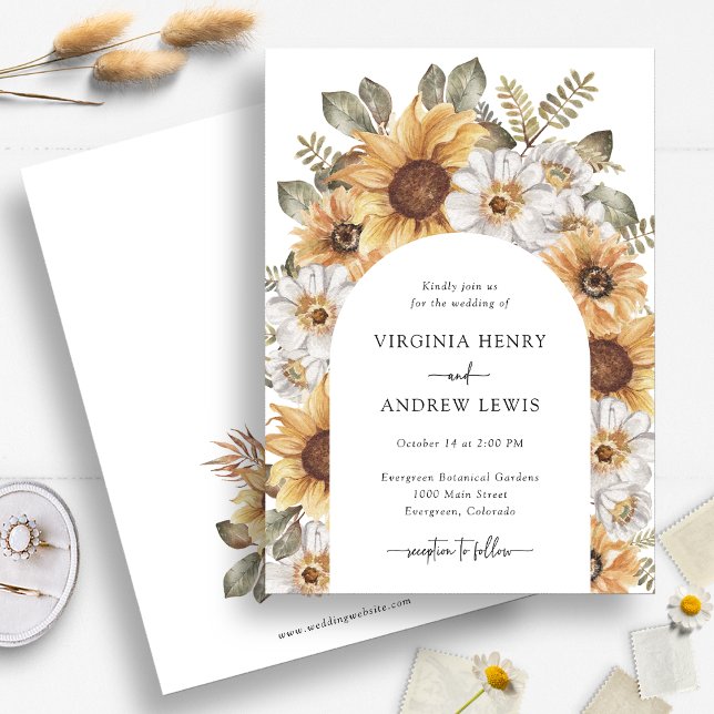 Boho Sunflower Wedding Invitation (Boho Watercolor Sunflower Floral Wedding Invitation by Painted Paperie
)