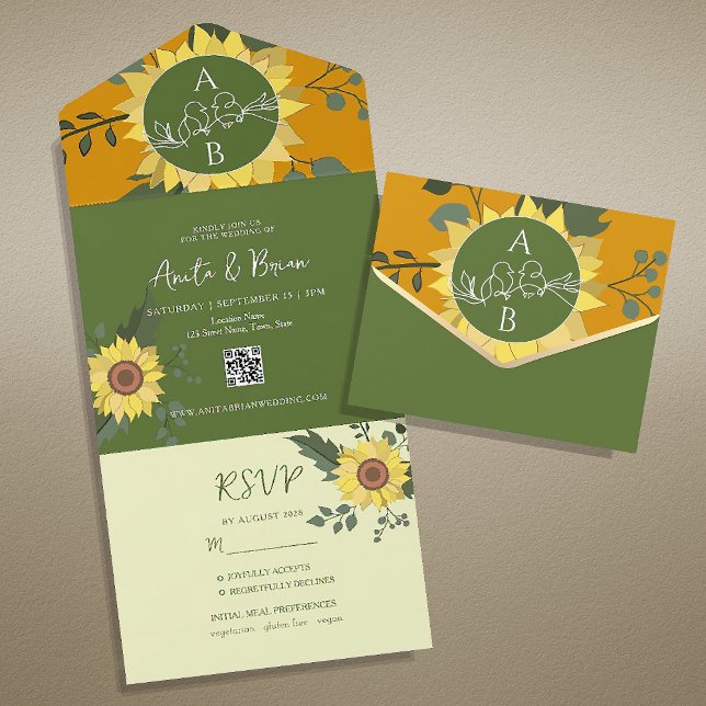 Boho Sunflower Wedding QR Code All In One Invitation (Creator Uploaded)