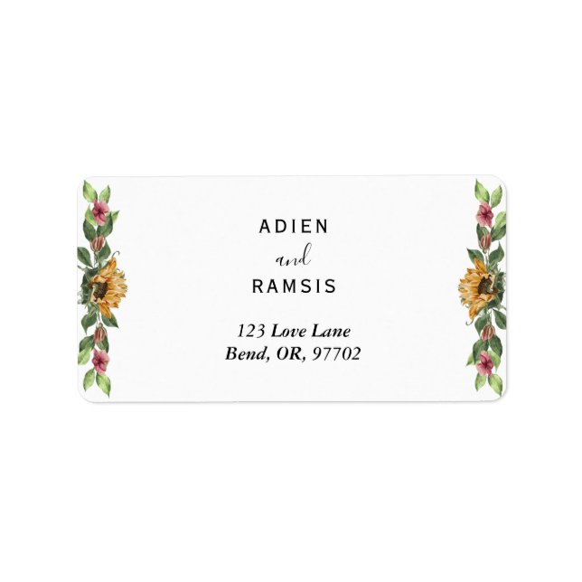 Boho Sunflower Wedding Return Address Label (Front)