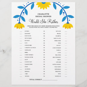 Boho Sunflower Would She Rather Bridal Shower Game Flyer