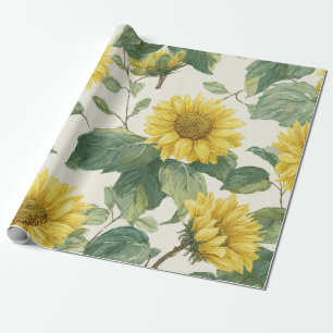 Boho Sunflower Yellow Floral Pattern Spring Summer Wrapping Paper