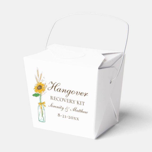 Boho Sunflower Yellow Floral Wedding Hangover Kit Favour Box (Front Side)