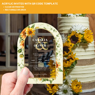 Boho Sunflowers Acrylic Clear Modern Rustic Invitations