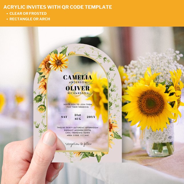 Boho Sunflowers Acrylic Clear Modern Rustic Invitations (Creator Uploaded)